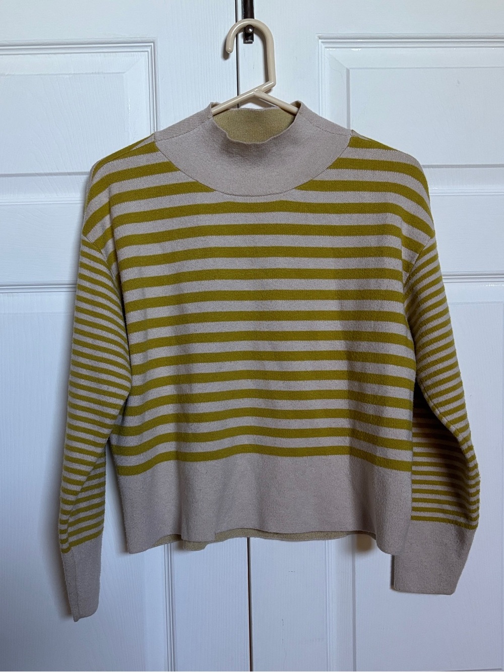 Anthropologie Maeve Carys Mock Neck Striped Sweater Women’s XS Beige Green